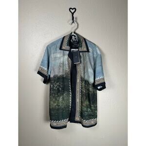 NEW Mikenco Size Large Shirt Forest Outdoors Button Front Top Novelty Horse